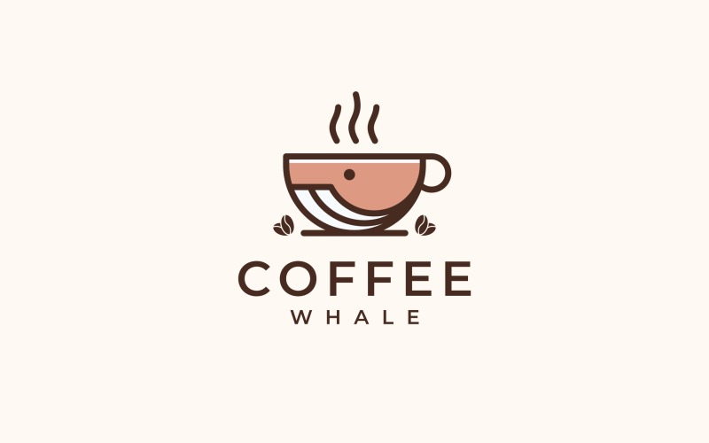Logotipo de mascote de desenho animado de café de baleia