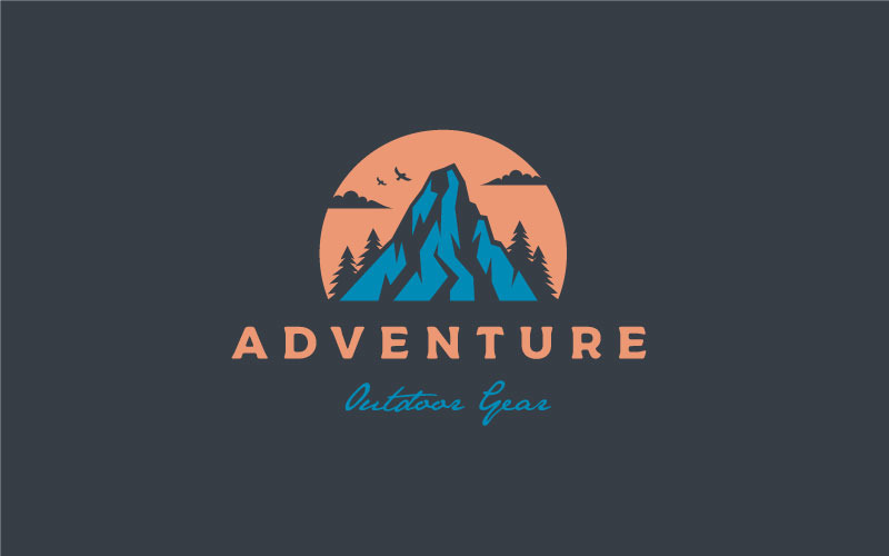 Retro Mountain And Sun Adventure Logo Design Template