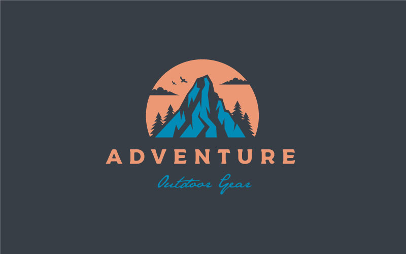 Шаблон дизайна логотипа Retro Mountain And Sun Adventure