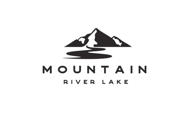 Vecteur de conception de logo extérieur d'aventure de montagne et de rivière