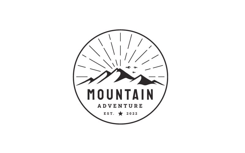 Vintage Badge Mountain And Sun Adventure Outdoor Logo Design
