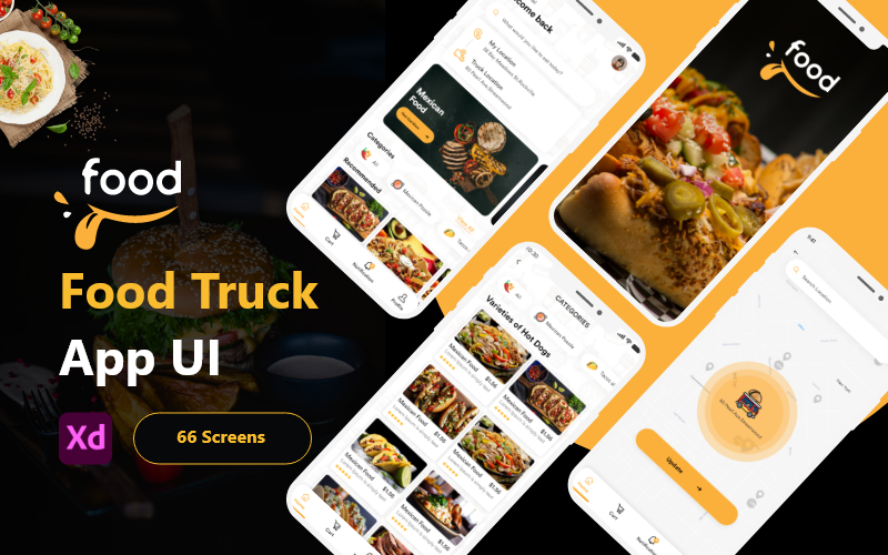 Aplicación Food Truck: kit de interfaz de usuario móvil de Adobe XD