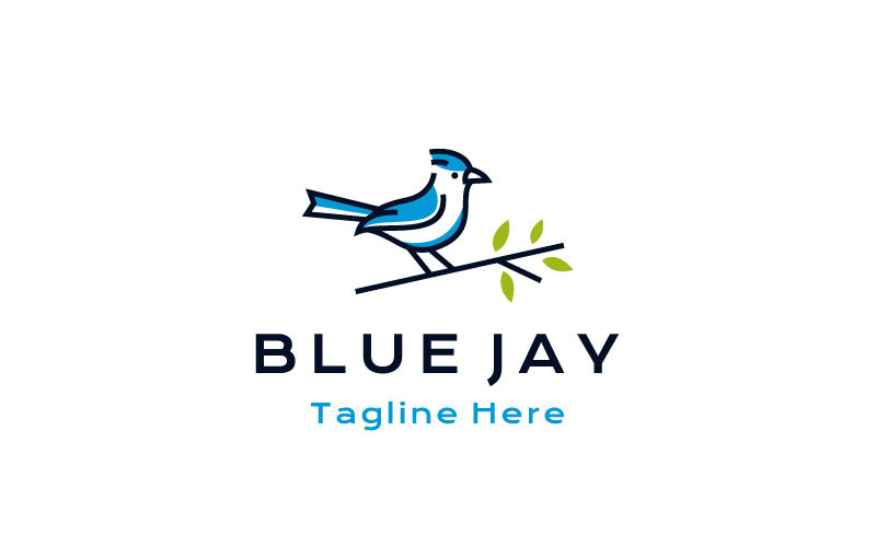 Arte de línea Blue Jay Bird Diseño de logotipo Ilustración vectorial