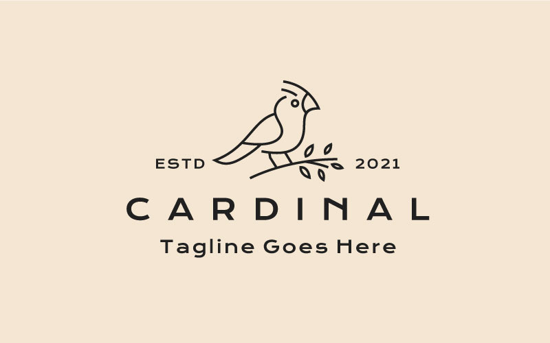 Arte de linha retrô Cardinal Bird Logo Design Ilustração