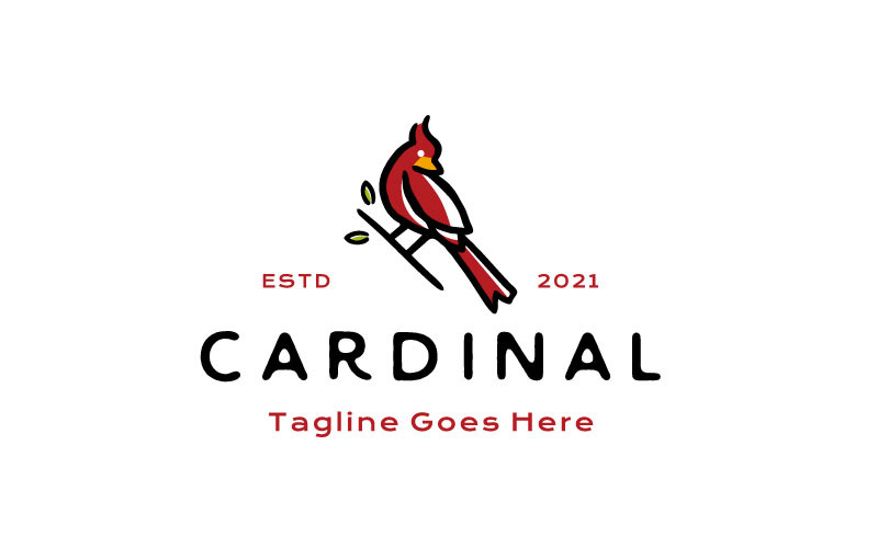 Illustrazione di disegno del logo dell'uccello cardinale dell'annata