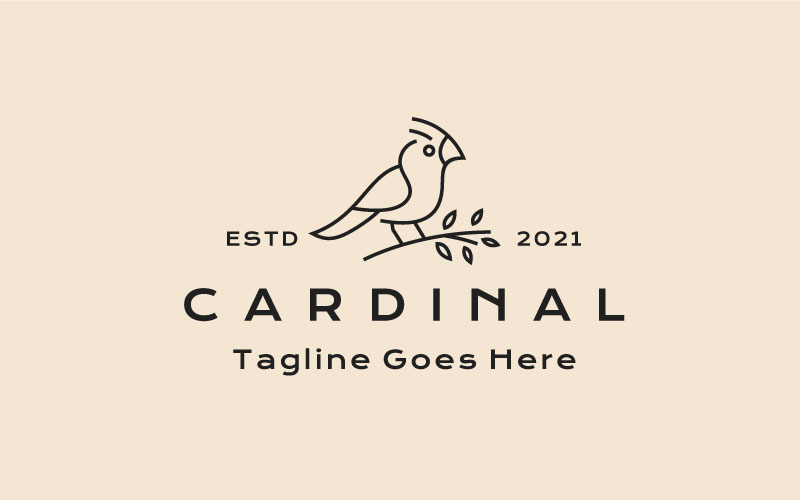 Ilustración de diseño de logotipo de pájaro cardenal de arte de línea retro
