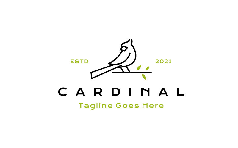 Ilustración de diseño de logotipo de pájaro cardenal de arte lineal