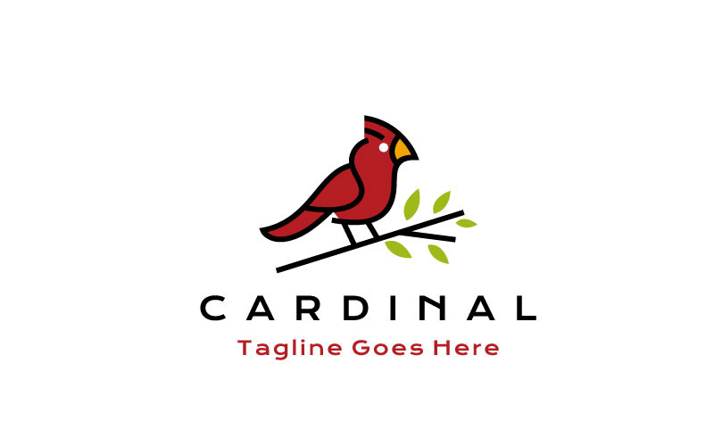 Modello di illustrazione vettoriale con disegno del logo dell'uccello cardinale