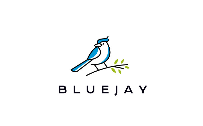 Modello di logo dell'uccello di ghiandaia blu Line Art