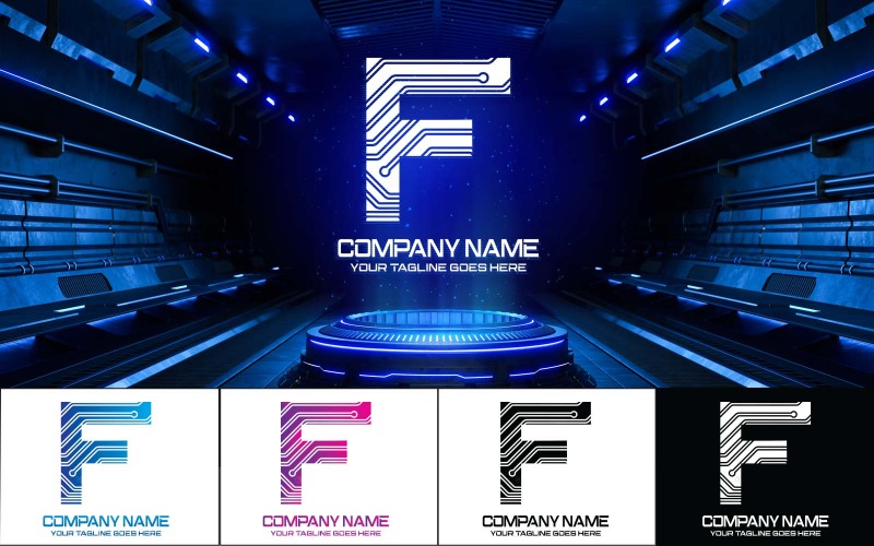 Nieuwe technologie F Letter Logo Design-Merkidentiteit