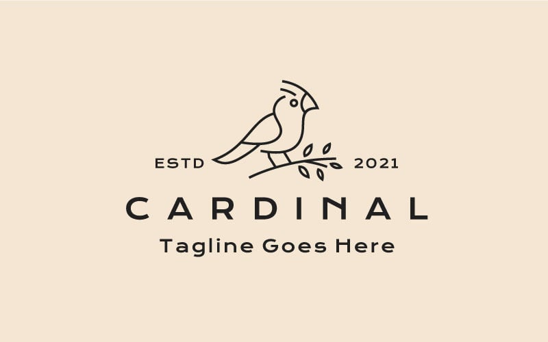 Retro Line art Cardinal Bird Logo Design Illusztráció