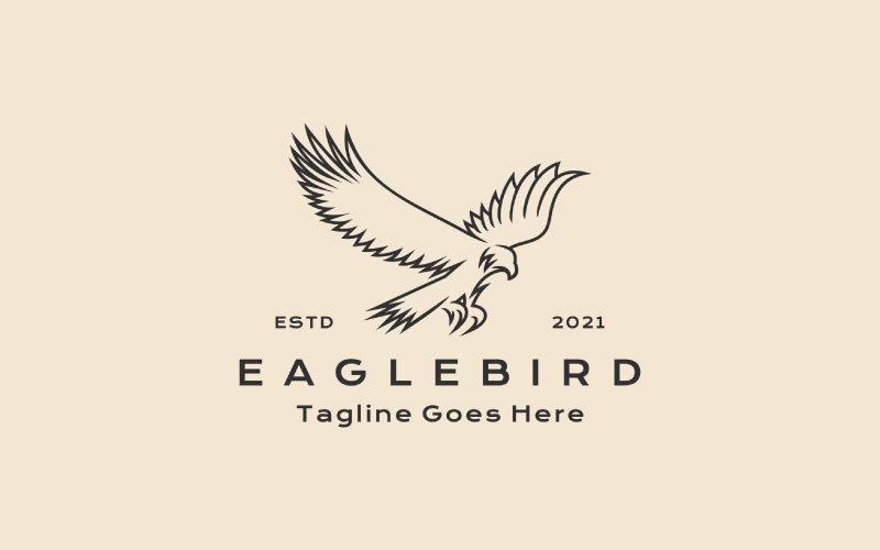 Retro Line Art Eagle Bird Logo Design Illusztráció