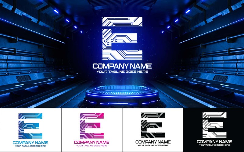 Technologia E Letter Logo Design-tożsamość marki