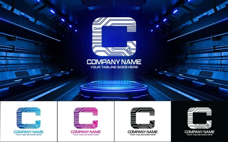 Technologia Litera C Logo Design-tożsamość marki