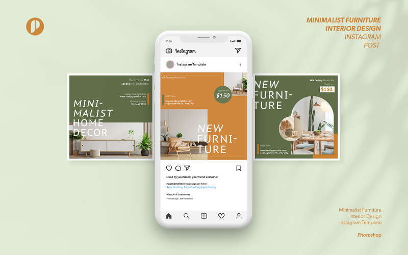 Green moss minimalist furniture interior design instagram template