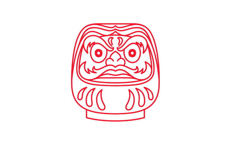 Line Art Japán Daruma Doll Logo Design vektoros illusztráció