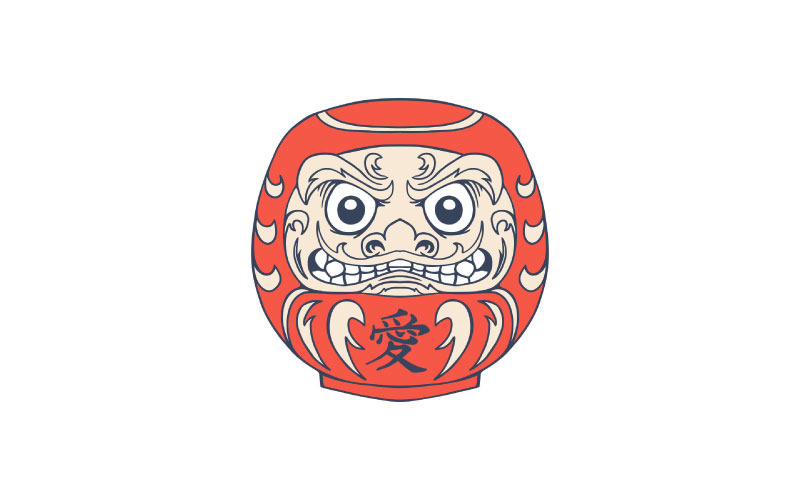 Poupée daruma japonaise avec texte kanji japonais Ai signifiant amour Logo Design illustration vectorielle