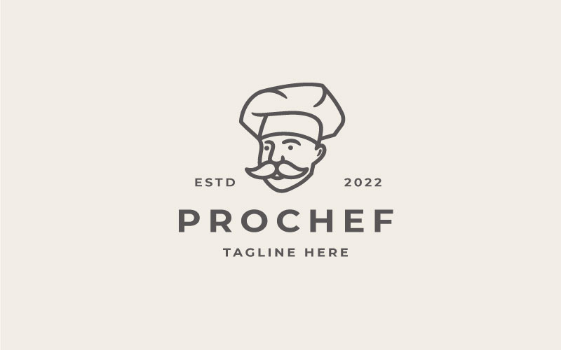 Retro Line Art Chef Restaurant Cafe Bar Logo Design Ispirazione
