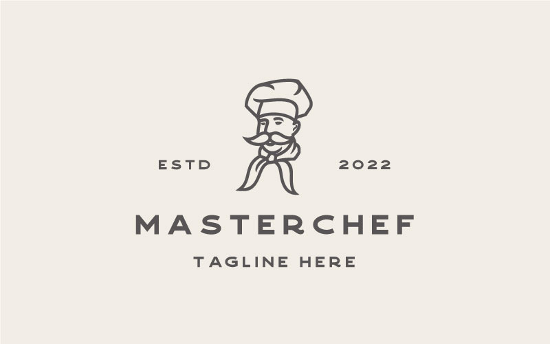Retro Line Art Chef Restaurant Cafe Bar Logo Design