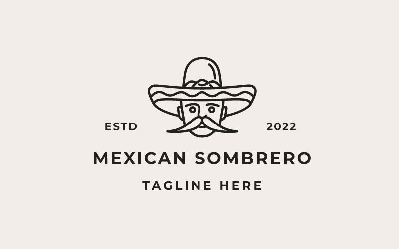 Retro Line Art mexikói férfi sapkával Sombrero Logo Design