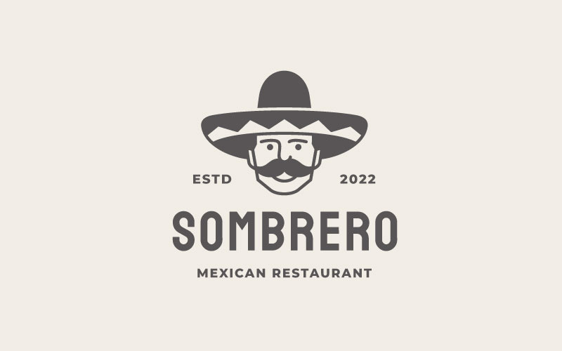 Retro meksykański mężczyzna w kapeluszu Sombrero Logo szablon