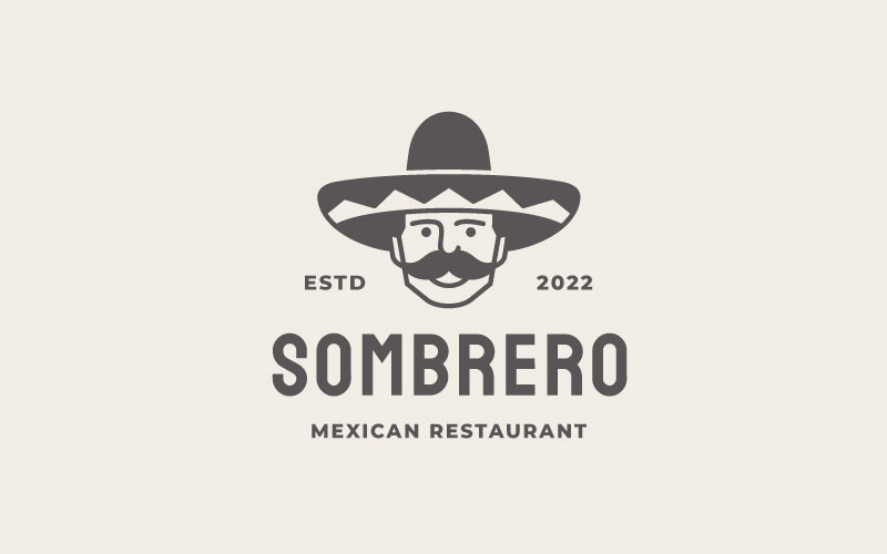 Şapkalı Sombrero Logo Şablonu Olan Retro Meksikalı Adam