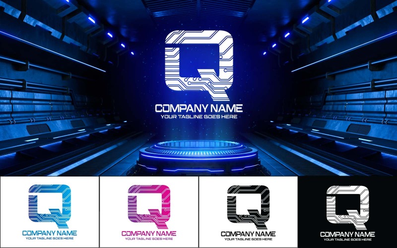 Teknik Q Letter Logotyp Design-varumärkesidentitet