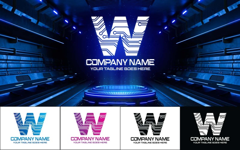 Teknik W Letter Logo Design-varumärkesidentitet