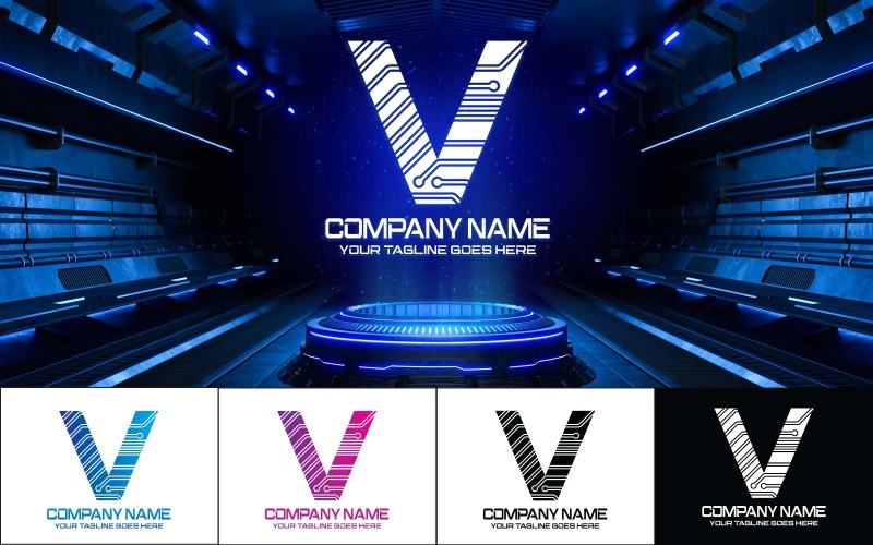 Új technológia V betűs logó design-márkaidentitás