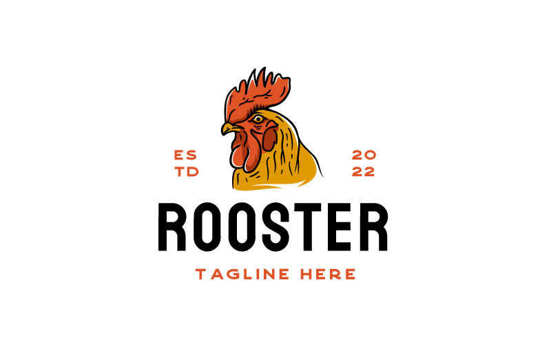 Vintage Rooster Head Logo Design Vector Szablon