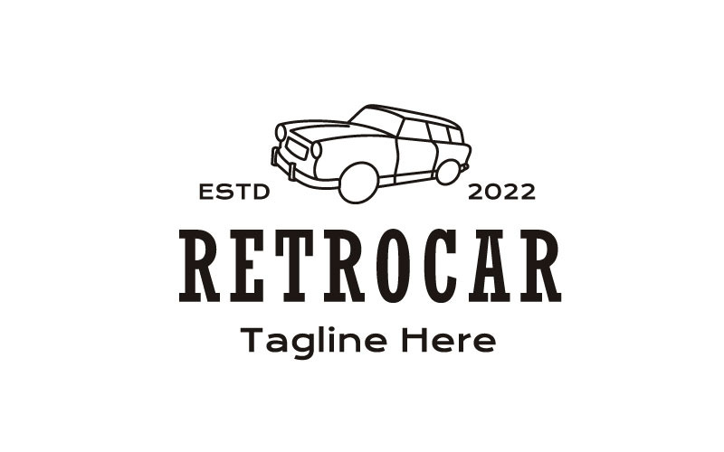 Voiture rétro d'art en ligne, modèle de conception de logo de voiture rétro vintage