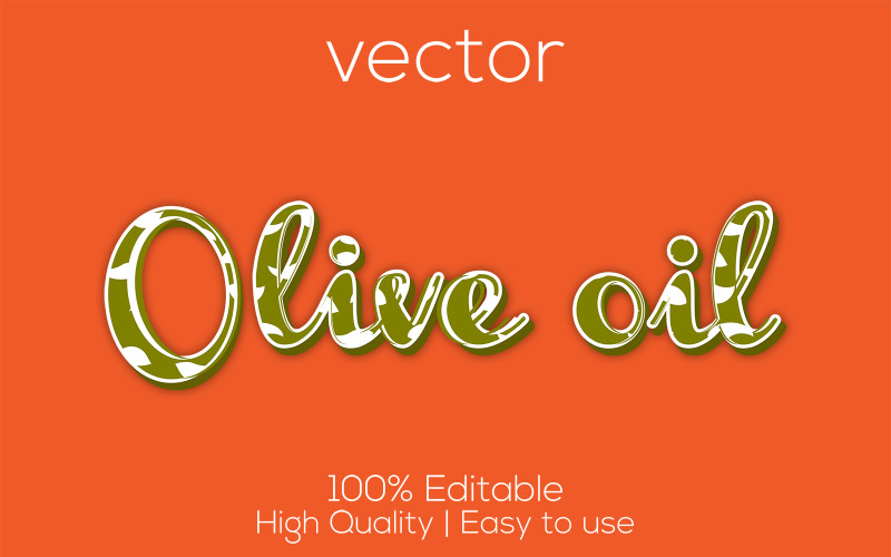 Aceite de Oliva | Estilo de texto de aceite de oliva 3D | Efecto de texto vectorial editable de aceite de oliva