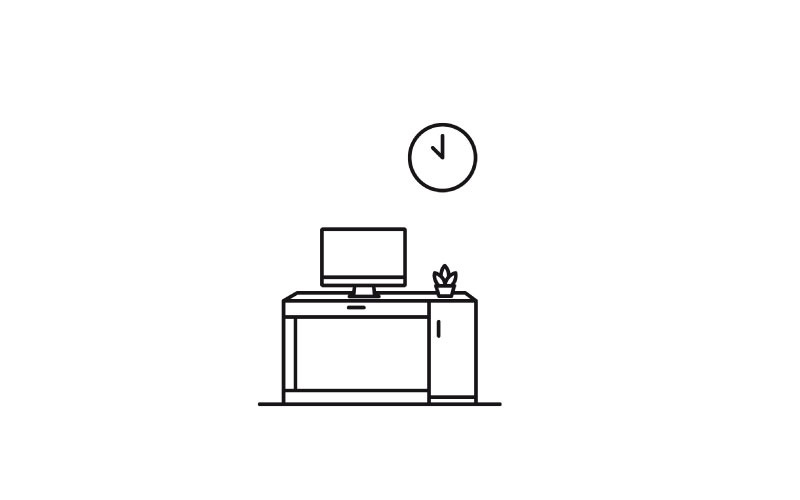 Arbeta hemifrån logotyp, bord skrivbord ikon. Arbetsplats, hem eller kontorsskrivbord Logotyp Design vektor