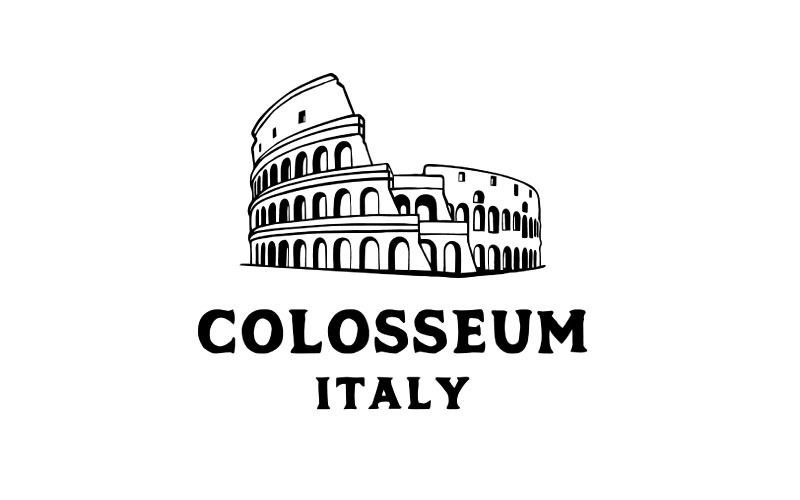 Colosseum logotypdesign, landmärke i staden Rom, Italien logotypdesigninspiration