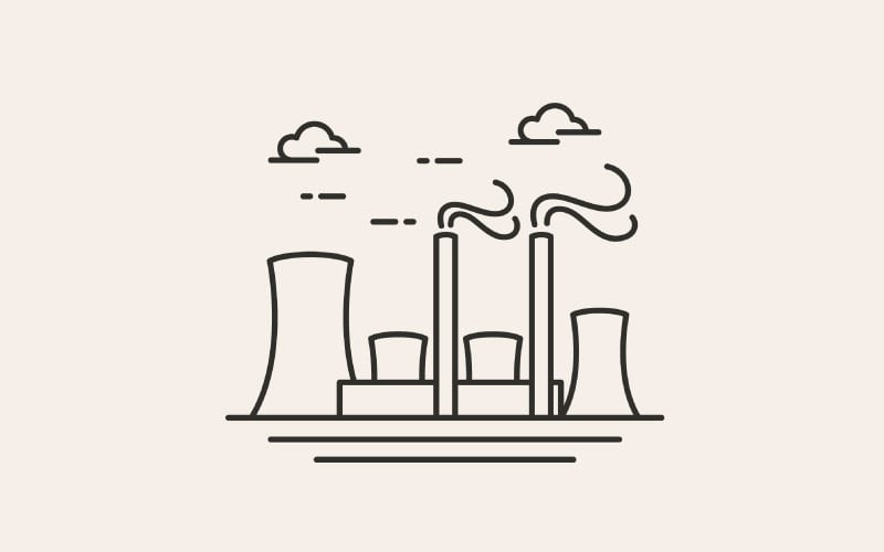 Création de logo de bâtiment d'usine d'art en ligne. Modèle de vecteur de conception de logo industriel moderne