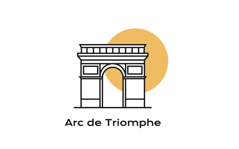 Dessin au trait Arc de Triomphe, icône emblématique de Paris, France. Création de logo Arc de Triomphe