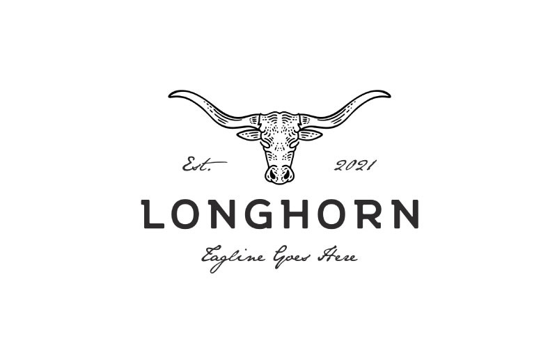 老式时髦得克萨斯长角牛标志，乡村西部公牛复古复古标志设计