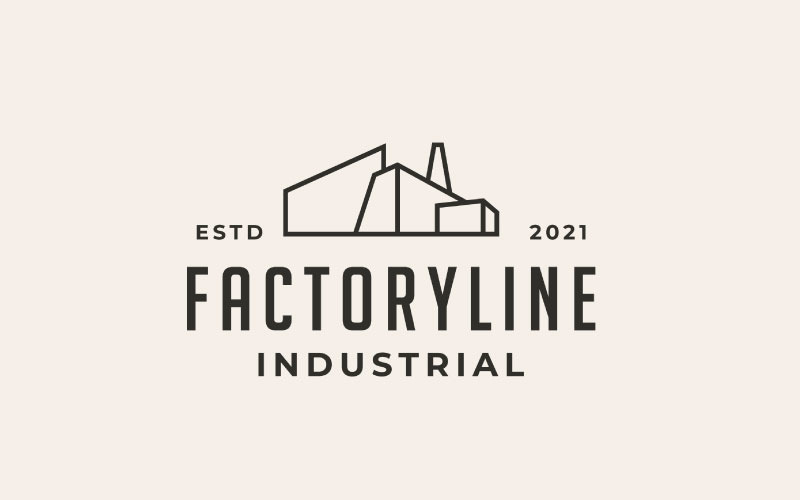Line Art Factory Building Logo Design. Modello di logo industriale moderno