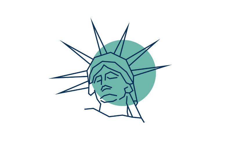 Line Art Frihetsgudinnan logotypdesign. Liberty Staty vektorillustration