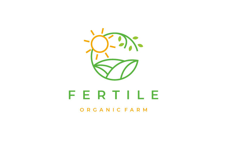 Line Art Green Nature Farm agricoltura Logo Design modello vettoriale