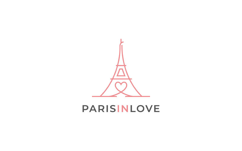 Linia sztuki Wieża Eiffla z sercem Love Logo Design