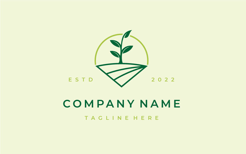 Modello di logo dell'agricoltura della fattoria della natura verde di Line Art