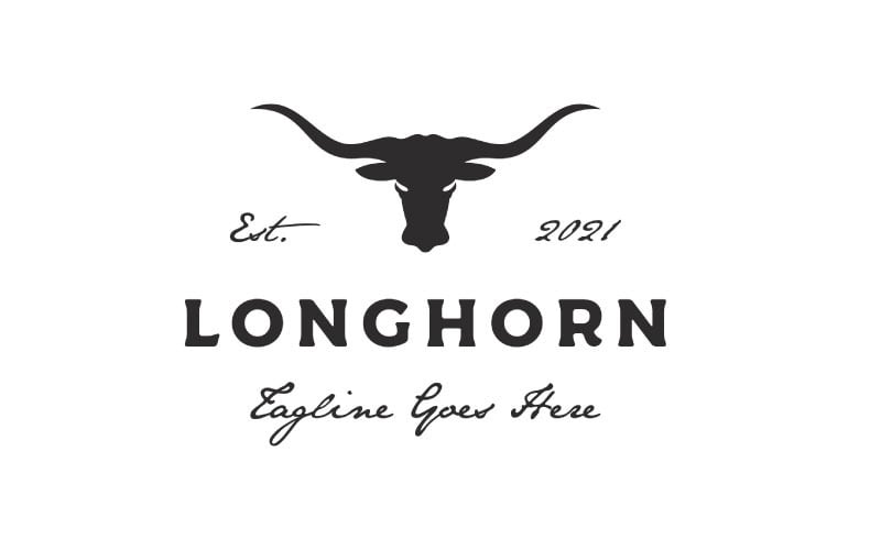Texas Longhorn Logo, Country Western Bull Gado Vintage Retro Logo Design Vector Modelo