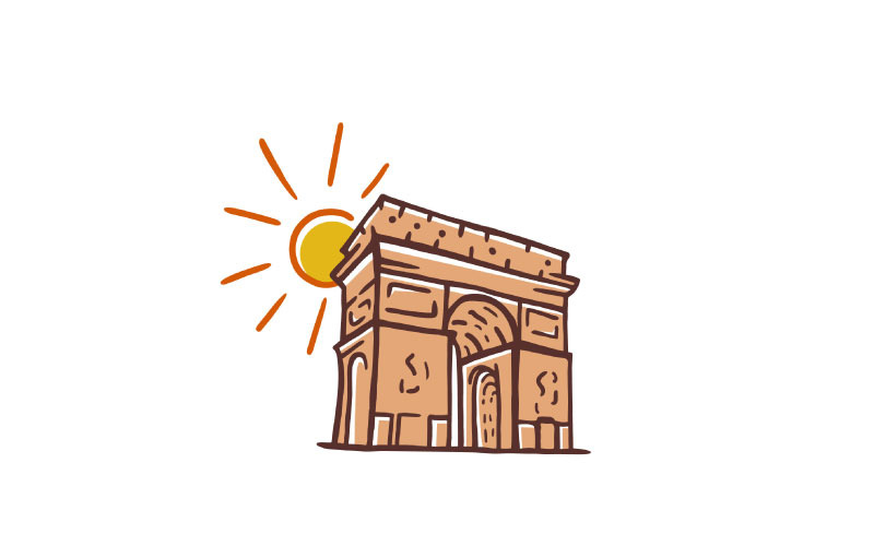 Triumfbågen, landmärkesikon i Paris, Frankrike. Arc De Triomphe Logo Design vektorillustration