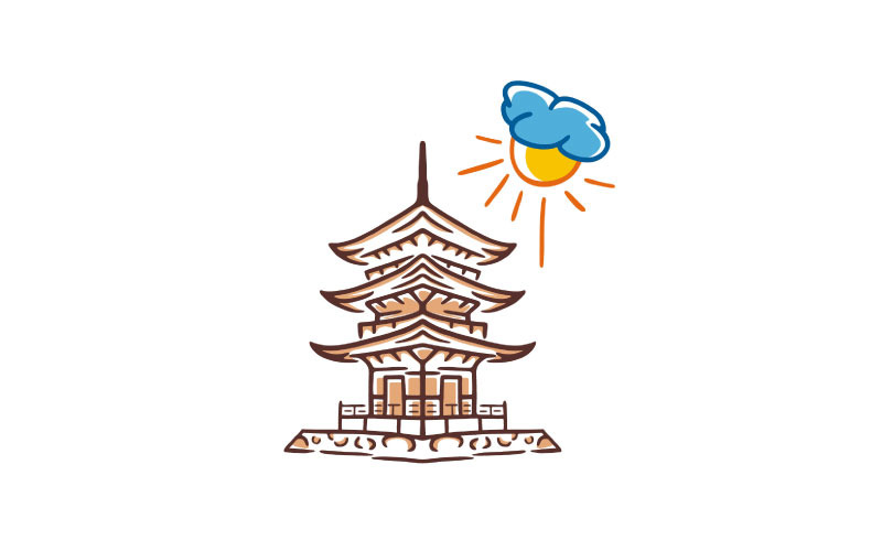 Vintage Handgetekende Tempel Logo Ontwerp Vectorillustratie