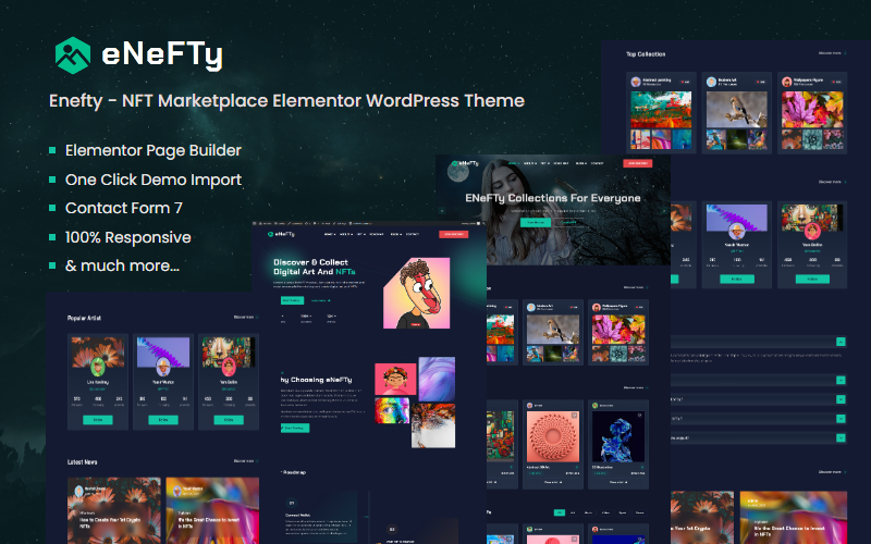 Enefty - motyw WordPress dla NFT Marketplace Elementor