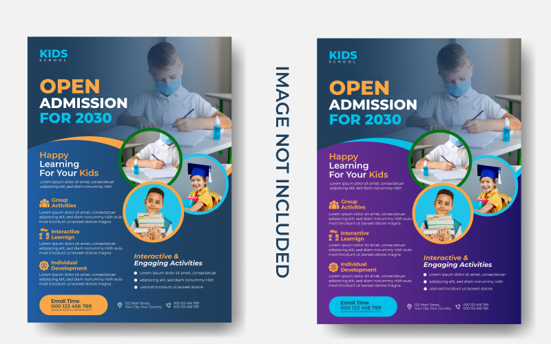 School toelating Flyer sjabloon. Terug naar school A4-papierformaatontwerp