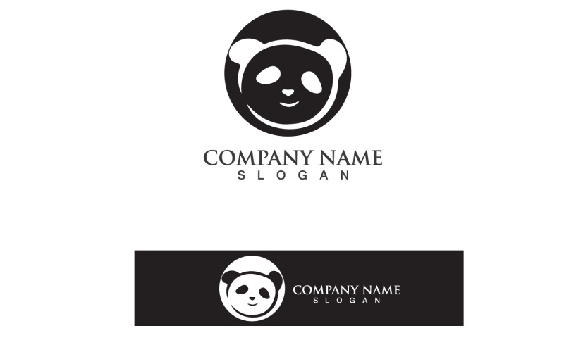 Panda-logotyp svart och vitt huvudvektor V9