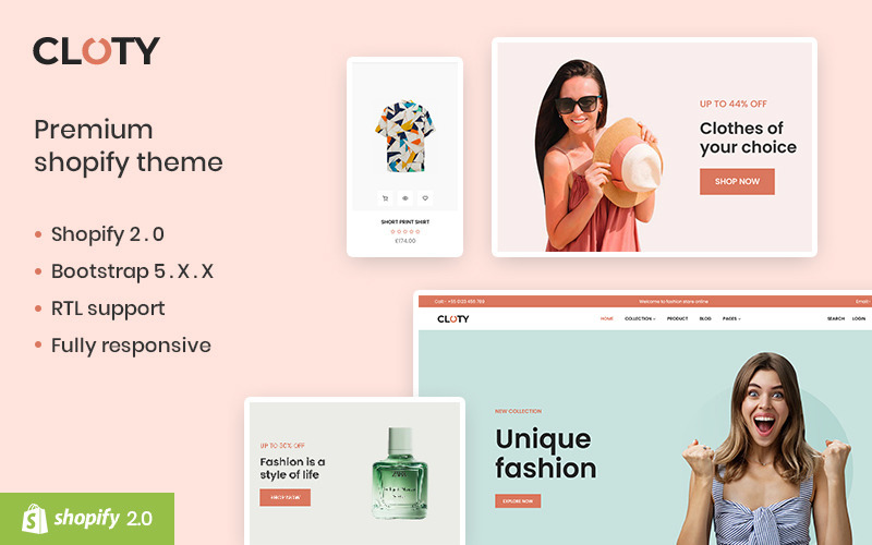 Cloty- Shopify-temat för mode och dammode för e-handel