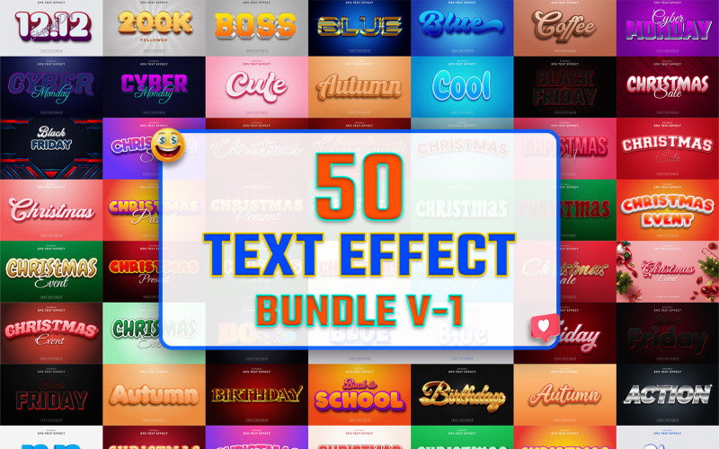 50 Пакет 3D-текстових ефектів V-2